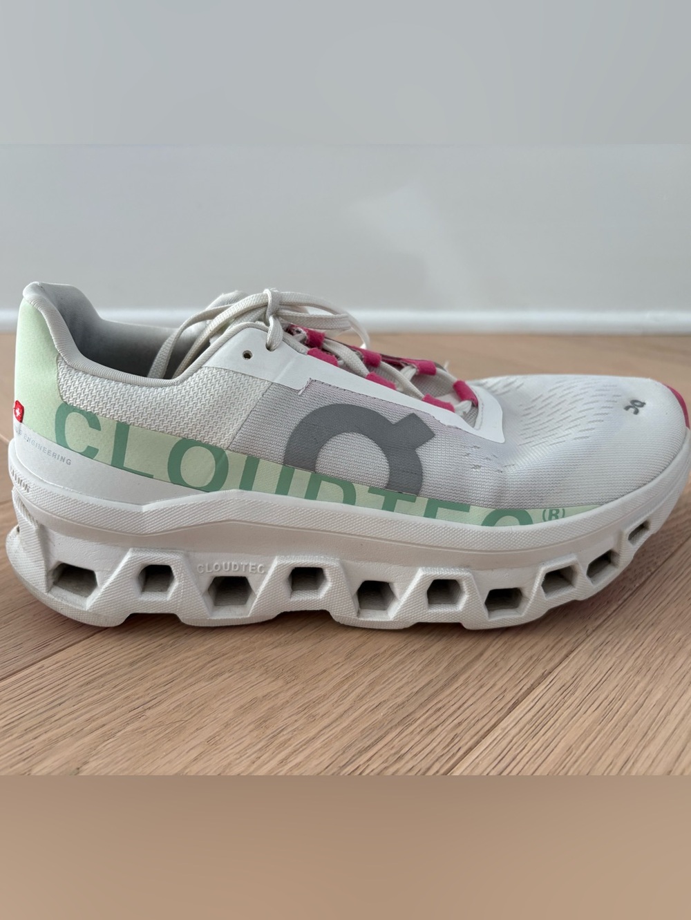 On Cloud Running Walking Cloudmonster White Lima Lime Green Pink Womens Sz 8.5